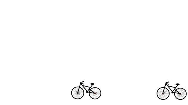Bicycles rides with a bottom frame on a white background. The bike is moving through space.