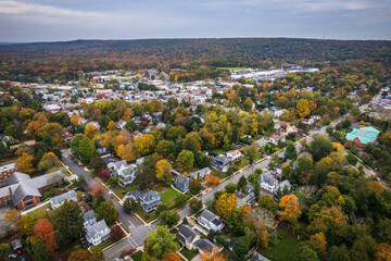 Aerial Autumn Sunset in Closter New Jersey 