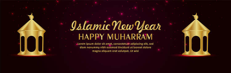 Creative islamic golden lantern for happy muharram celebration banner