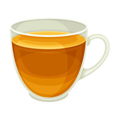 Glass Tea Cup with Hot Aromatic Beverage Poured with Boiling Water for Brewing Closeup Vector Illustration
