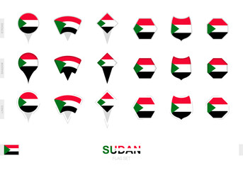 Collection of the Sudan flag in different shapes and with three different effects.