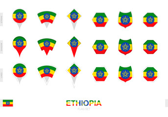 Collection of the Ethiopia flag in different shapes and with three different effects.