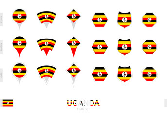 Collection of the Uganda flag in different shapes and with three different effects.