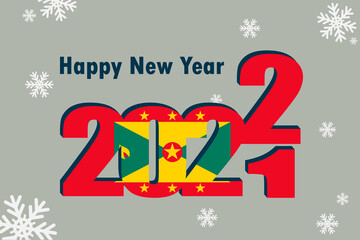 New year's card 2022. Demonstrates an element of the flag of Granada, a festive inscription and snowflakes. It can be used as a banner flyer, postcard, website, or national greeting.