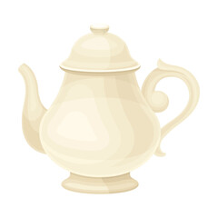 Tea Brewing in Ceramic Teapot or Kettle with Spout as Hot Aromatic Beverage Preparation Closeup Vector Illustration