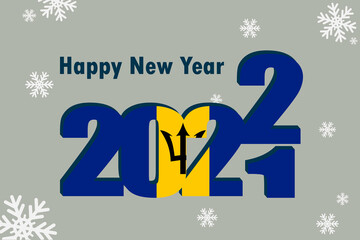 New year's card 2022. Demonstrates an element of the flag of Barbados, festive lettering and snowflakes. It can be used as a banner flyer, postcard, website, or national greeting.