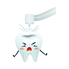 Drilling tooth for caries treatment, Dental care, mouth hygiene, teeth restoration cartoon vector illustration