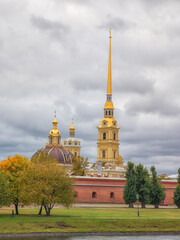 Fototapeta na wymiar Sightseeings in St. Petersburg. The Peter and Paul Fortress is the original citadel of St. Petersburg