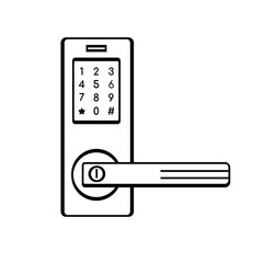Digital door handle line icon. Electronic smart door lock. Outline Graphic design. Vector illustration on white background