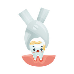 Tooth extraction by dental tool. Oral care, mouth hygiene concept cartoon vector illustration
