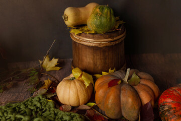 autumn leaves and pumpkins for halloween holiday