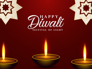 Obraz na płótnie Canvas Happy diwali celebration greeting card with vector illustration of diwali diya