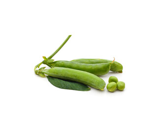 Green pea pods with leaves.
