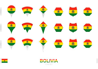 Collection of the Bolivia flag in different shapes and with three different effects.