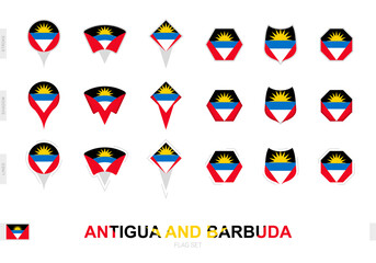 Collection of the Antigua and Barbuda flag in different shapes and with three different effects.