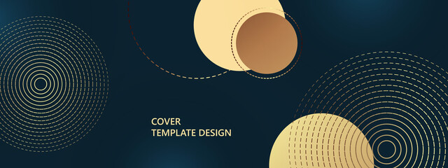 Abstract golden circles lines overlapping on a blue background. You can use for advertisement, poster, template, business presentation. Vector