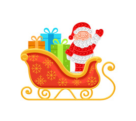 Santa Claus with gifts rides in a sleigh. New Year theme. Anti-stress toy. Vector illustration