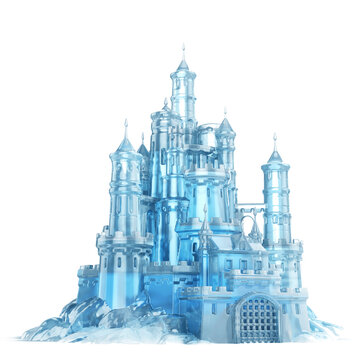 Ice castle isolated on white background 3d rendering