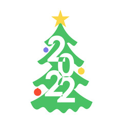 Green christmas tree decorated with a garland 2022.