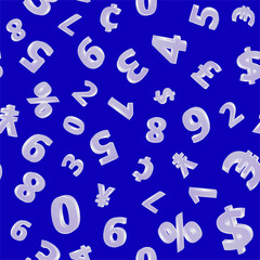 A pattern of volumetric numbers on a blue background for printing and decoration. 3d.Vector illustration. © Server