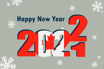 New year's card 2022. Demonstrates an element of the flag of Canada, a festive inscription and snowflakes. It can be used as a banner flyer, postcard, website, or national greeting.
