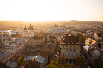 Fototapeta premium Panoramic view on Lviv from drone