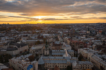 Fototapeta premium Panoramic view on Lviv from drone