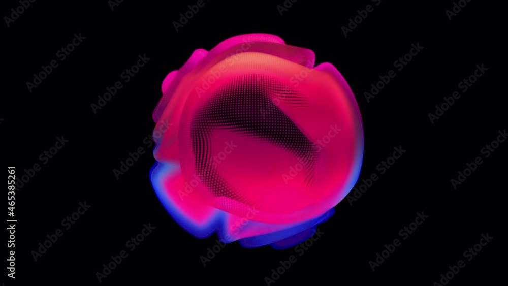 Poster looped distortion waves on abstract sphere of particles. digital data splash of spherical point arra