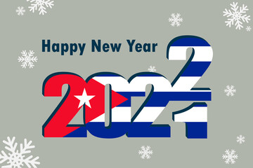 New year's card 2022. Demonstrates the element of the flag of Cuba, a festive inscription and snowflakes. It can be used as a promotional poster, postcard, website, or national greeting.