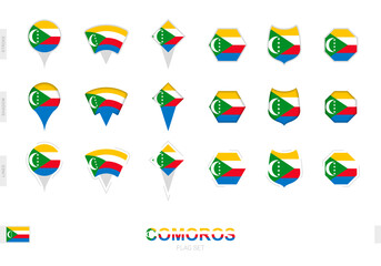 Collection of the Comoros flag in different shapes and with three different effects.