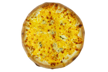 Pizza Four cheese isolated on a white background. Top view