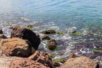 Stony shore of the Black  sea in Bulgaria