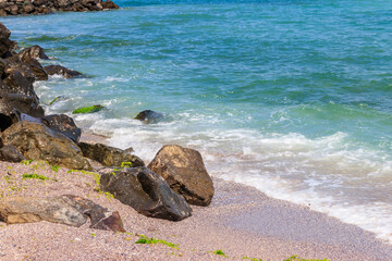 Stony shore of the Black  sea in Bulgaria