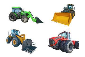 modern powerful wheeled agricultural machinery isolated on white background