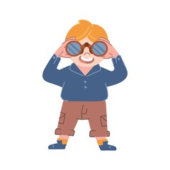Vector illustration of Boy with binoculars. Watching concept flat cartoon illustration