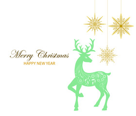 Christmas deer in the style of folk cards with snowflakes. greeting card. Merry christmas and a happy new year.