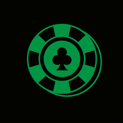 Casino chip emblem. Spades Suit symbol in round game chip.