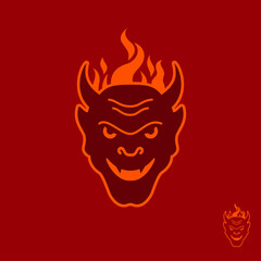 Devil icon. Muzzle of Devil with fire. Hell symbol.