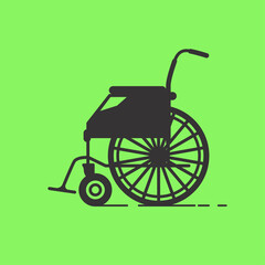 Fototapeta na wymiar Wheelchair icon. A chair on wheels with a mechanism and a footrest.