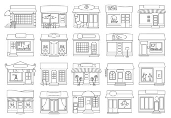 Facade store vector outline set icon. Vector illustration storefront on white background. Isolated outline set icon facade store.