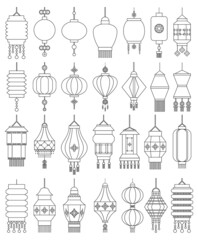 Chinese lantern vector outline set icon. Vector illustration asian lamp on white background. Isolated outline set icon chinese lantern. © VectorVicePhoto