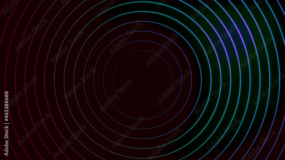 Poster spreading circles on dark background. motion. hypnotic animation with expanding circles from center.
