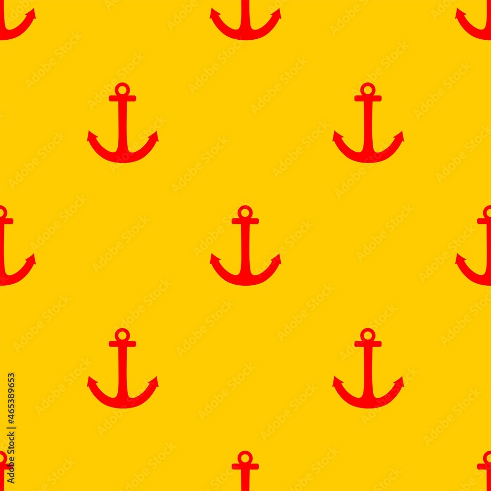 Poster tile sailor vector pattern with red anchor on yellow background