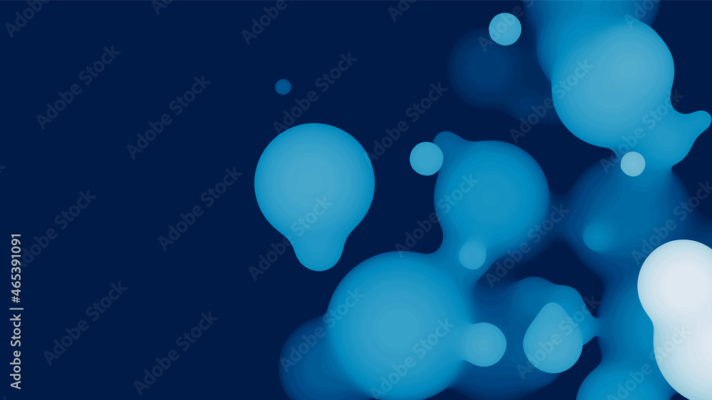 Poster abstract 3d fluid metaball shape with bluish balls. synthwave liquid organic droplets with gradient 