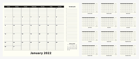 Monthly Business Desk Pad Calendar for year 2022, 12 month.