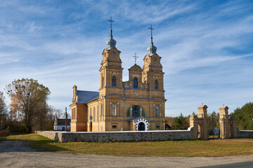 Old ancient catholic church of the Body of God in Dvorets, Dyatlovo district, Grodno region, Belarus.
