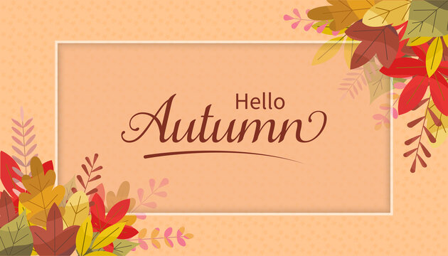 Autumn background with golden maple and oak leaves. Vector paper illustration. Vector set of greeting cards with autumn elements and lettering. Happy September, hello autumn, fall in love