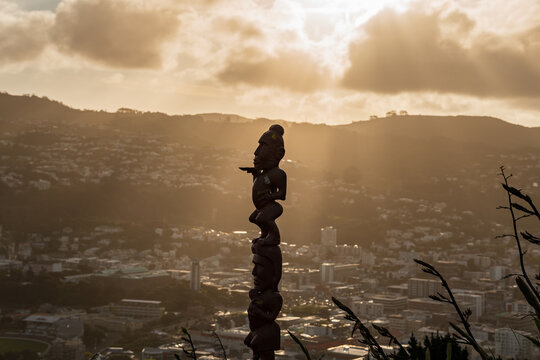 Maori totem on a hill above Wellington