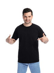 Fototapeta premium Handsome young man in stylish t-shirt on white background