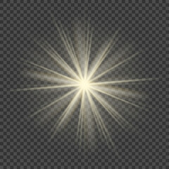 Golden rays of the sun isolated on a transparent background. Vector illustration.